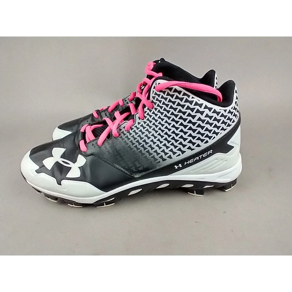 Under‎ Armour Heater Spine Baseball Cleats Mens 9 Black White Pink 1274396-011